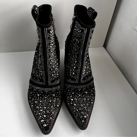 ISNOM Black Studded Rhinestone western Ankle Boots size 7 - Picture 4 of 13